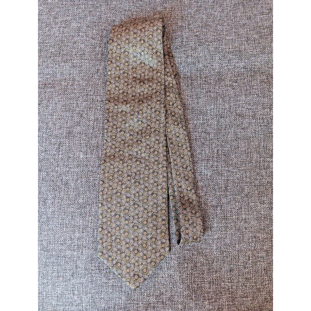 George Machado Tie 70s 80s 90s Y2K Mens Silk Green Beige Blue 3.75 Wide 58 Long